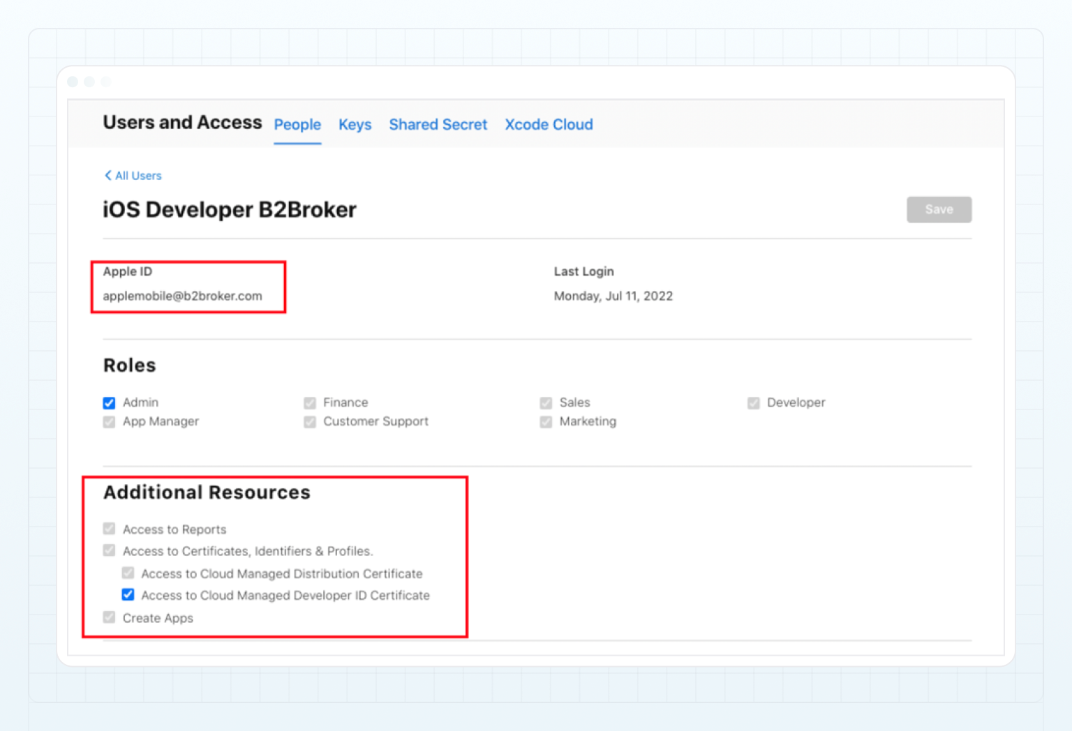 App Store Connect — Users and Access