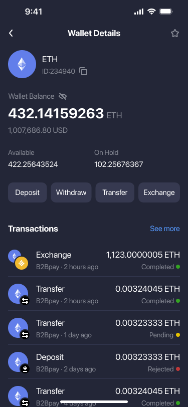 Wallet details