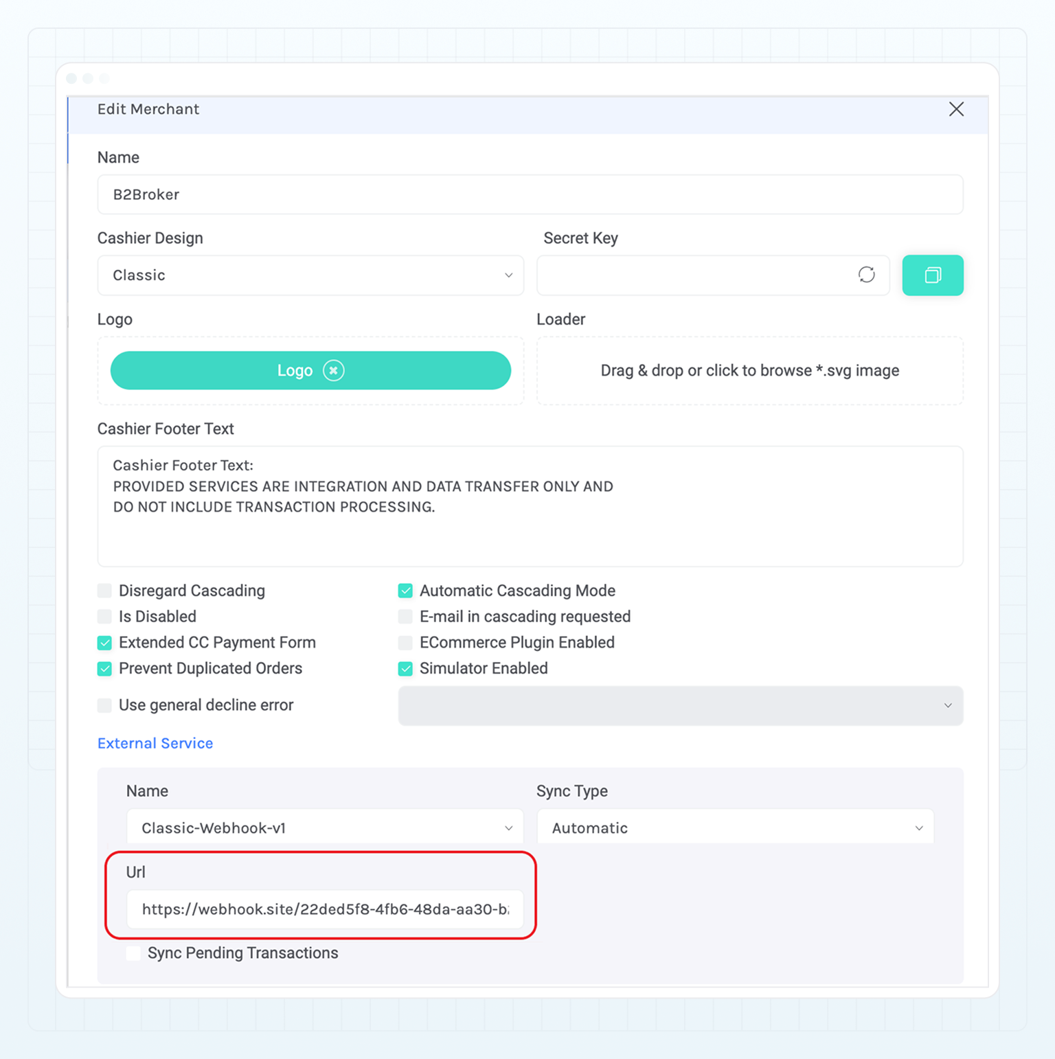 Add the webhook URL to your Paytiko account