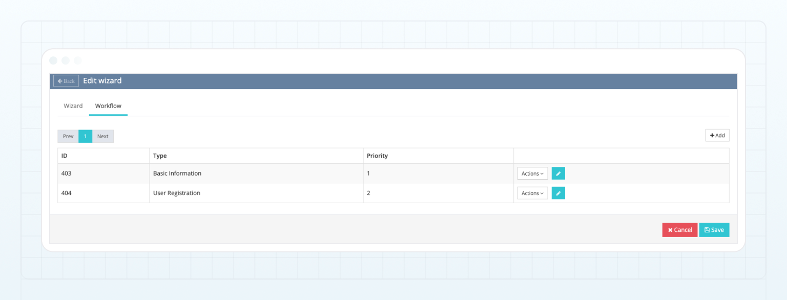 Workflow tab of the Registration wizard