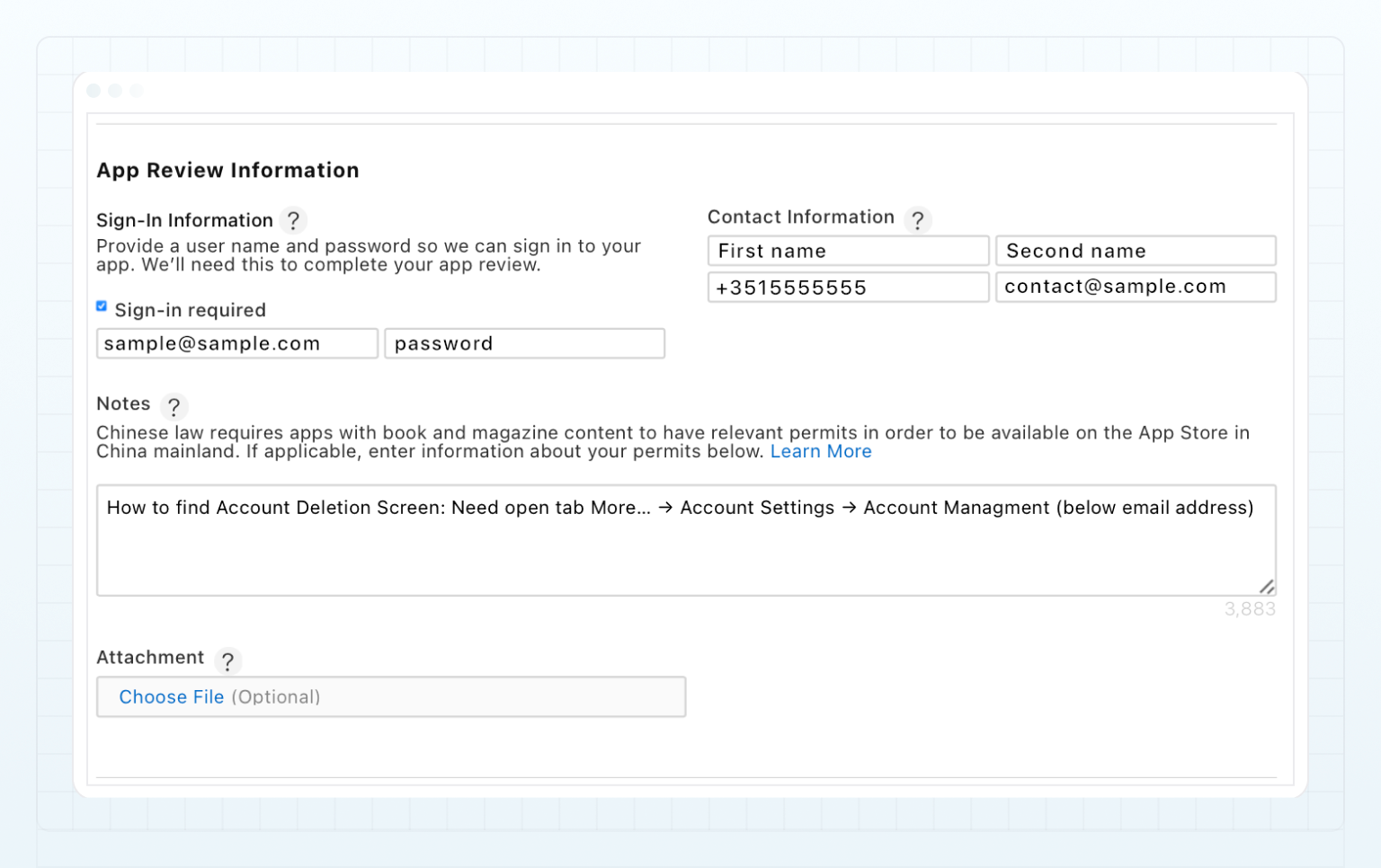 App Store Connect — App Review Information