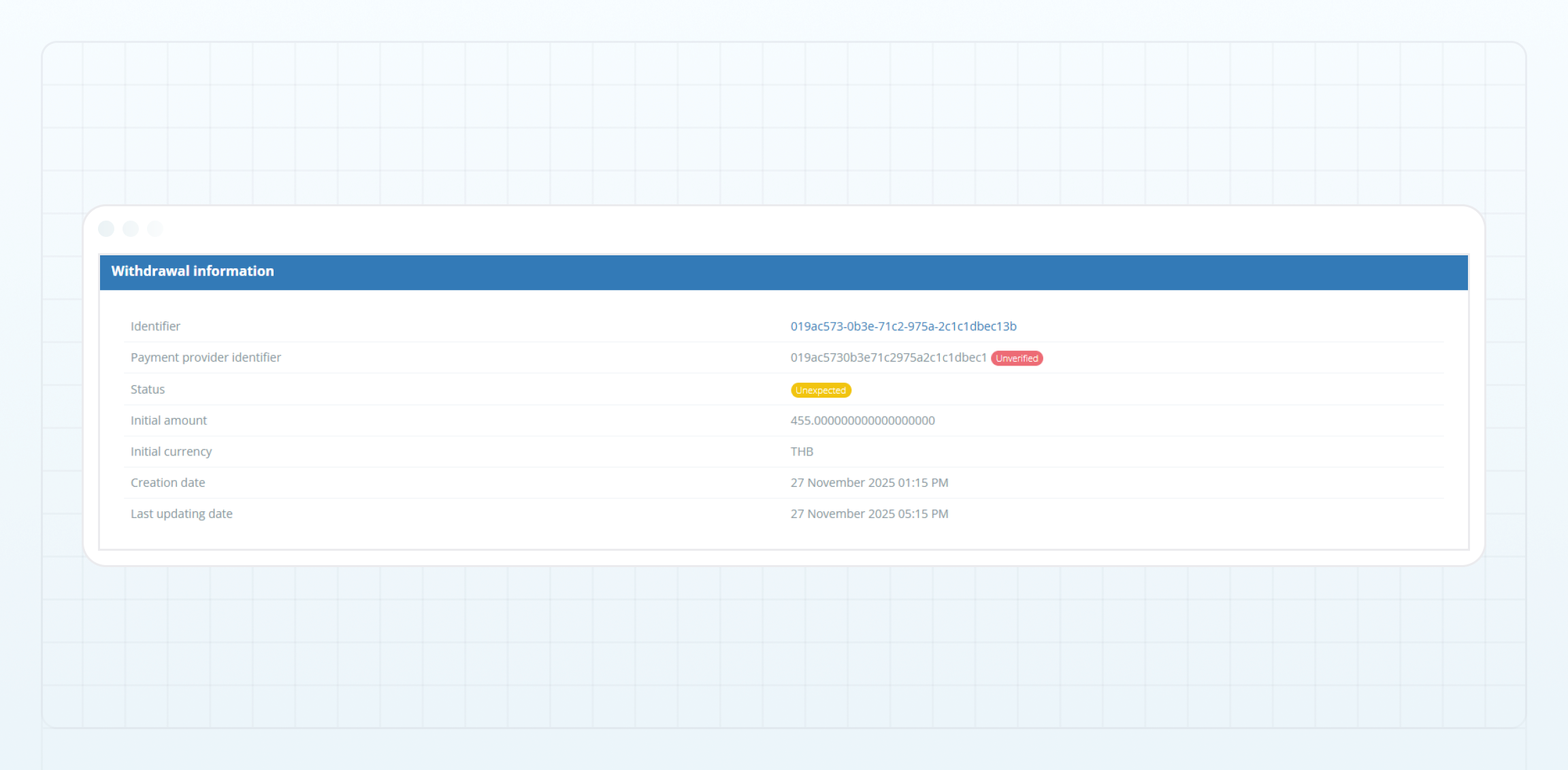 Withdrawal information