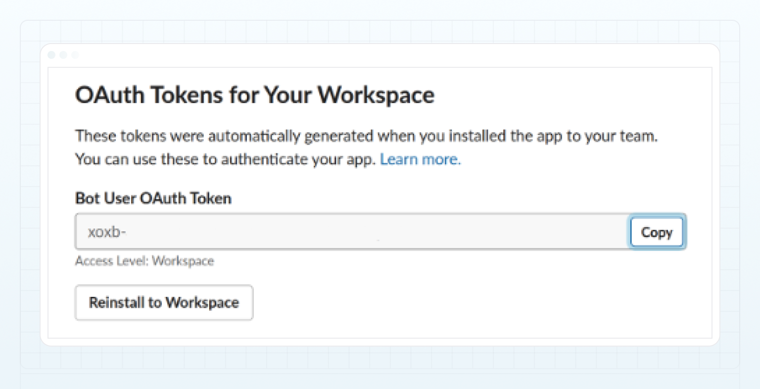 Copy a Slack bot token