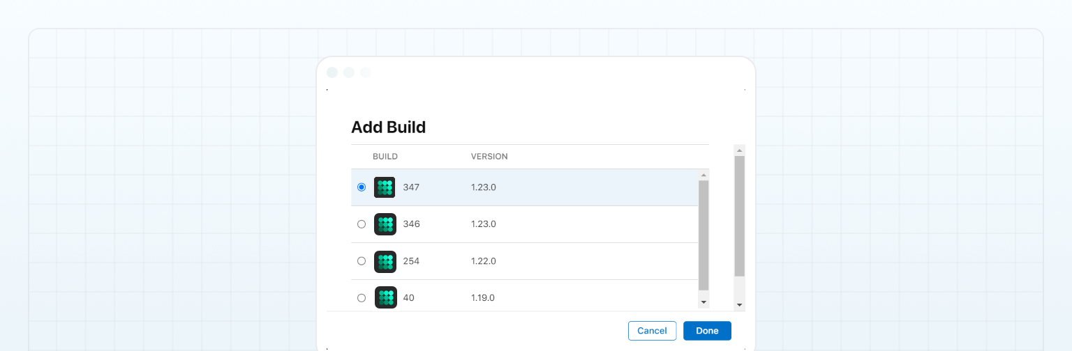 App Store Connect — Select the latest build