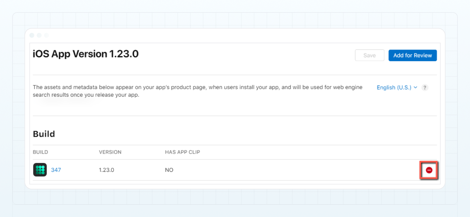 App Store Connect — Remove a build