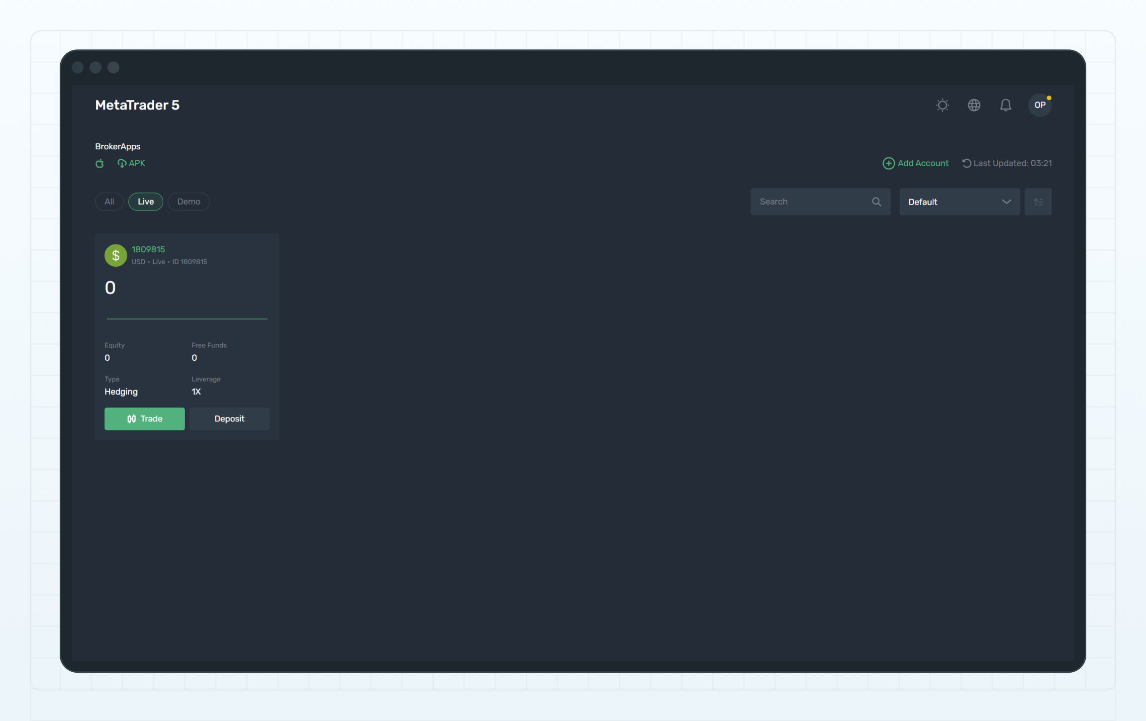 The Deposit button on account cards