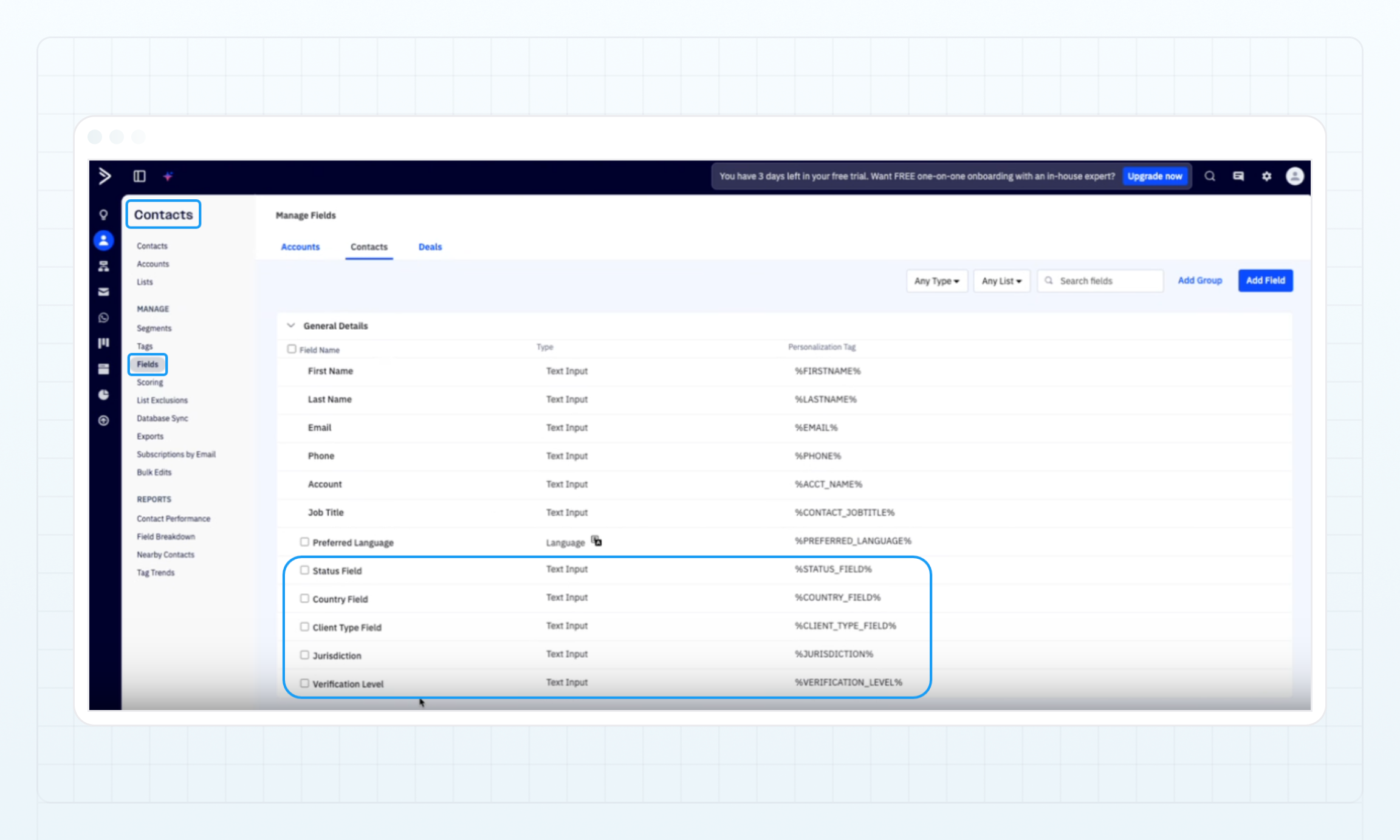 Added fields in ActiveCampaign