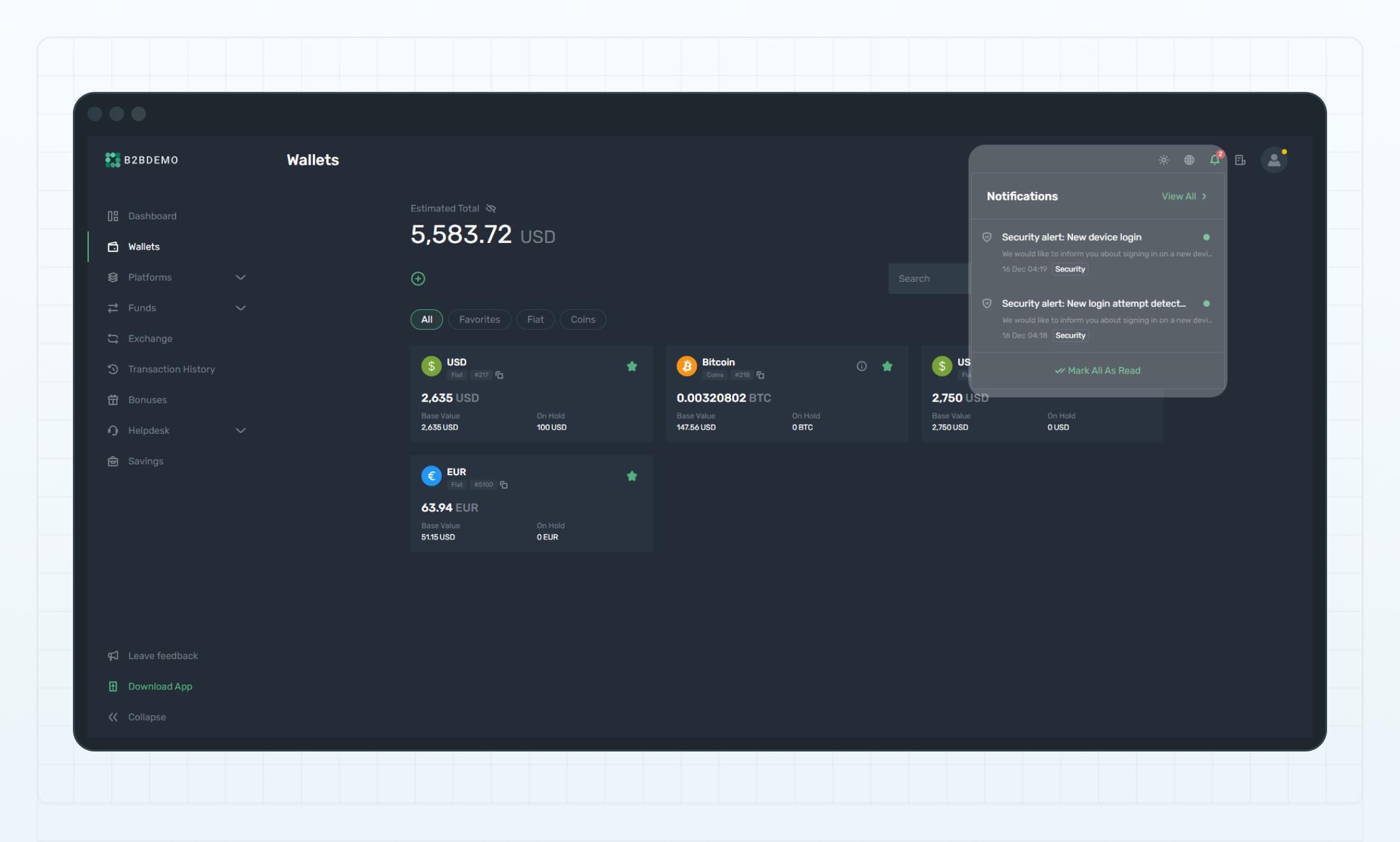 Notifications in the bell icon