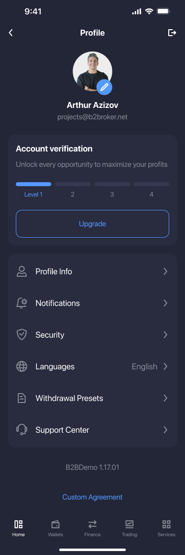 Profile > Languages