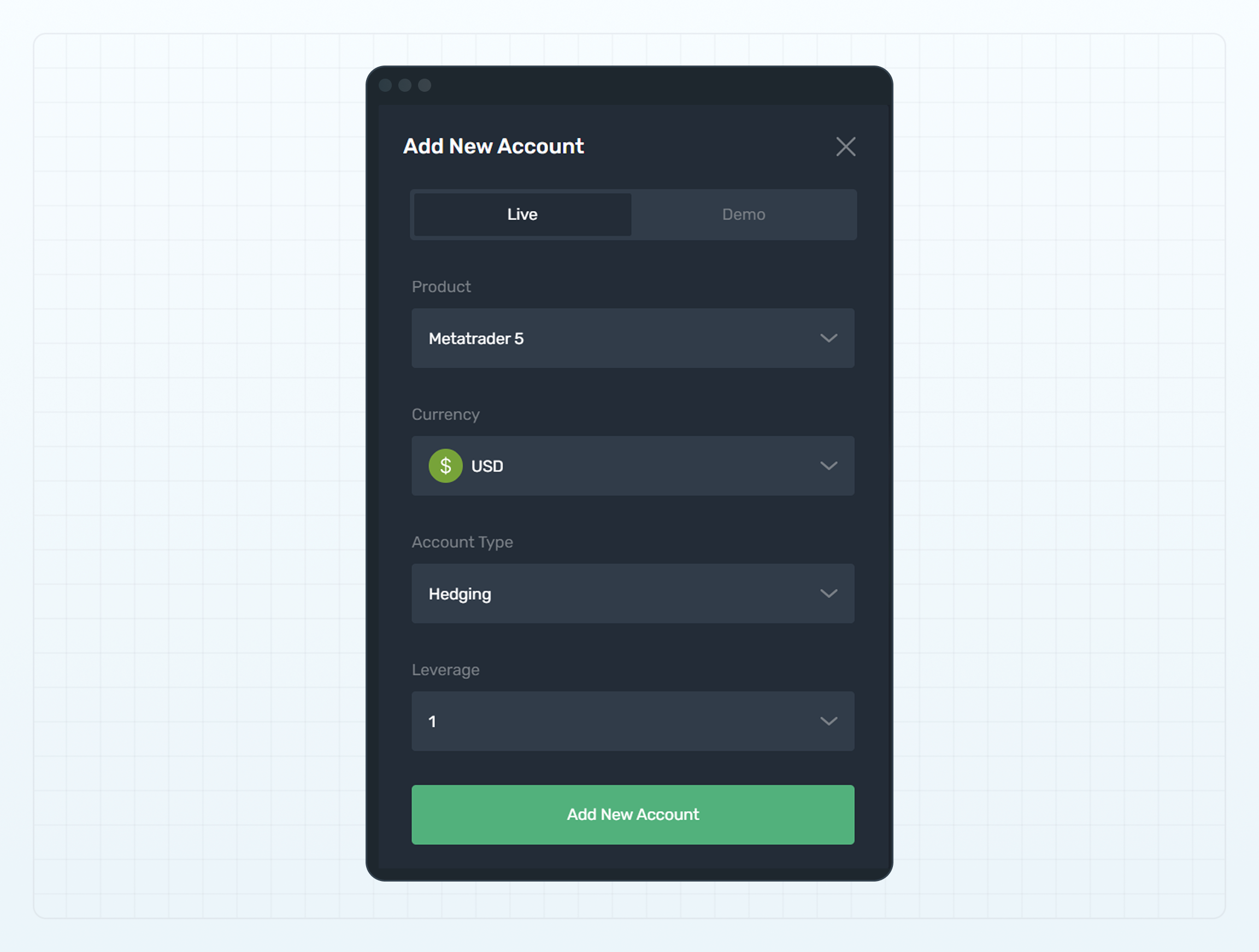 Specify account parameters