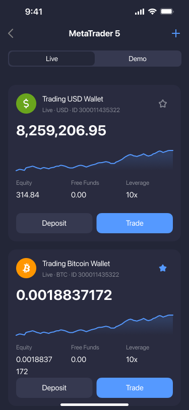 Trade button on account cards