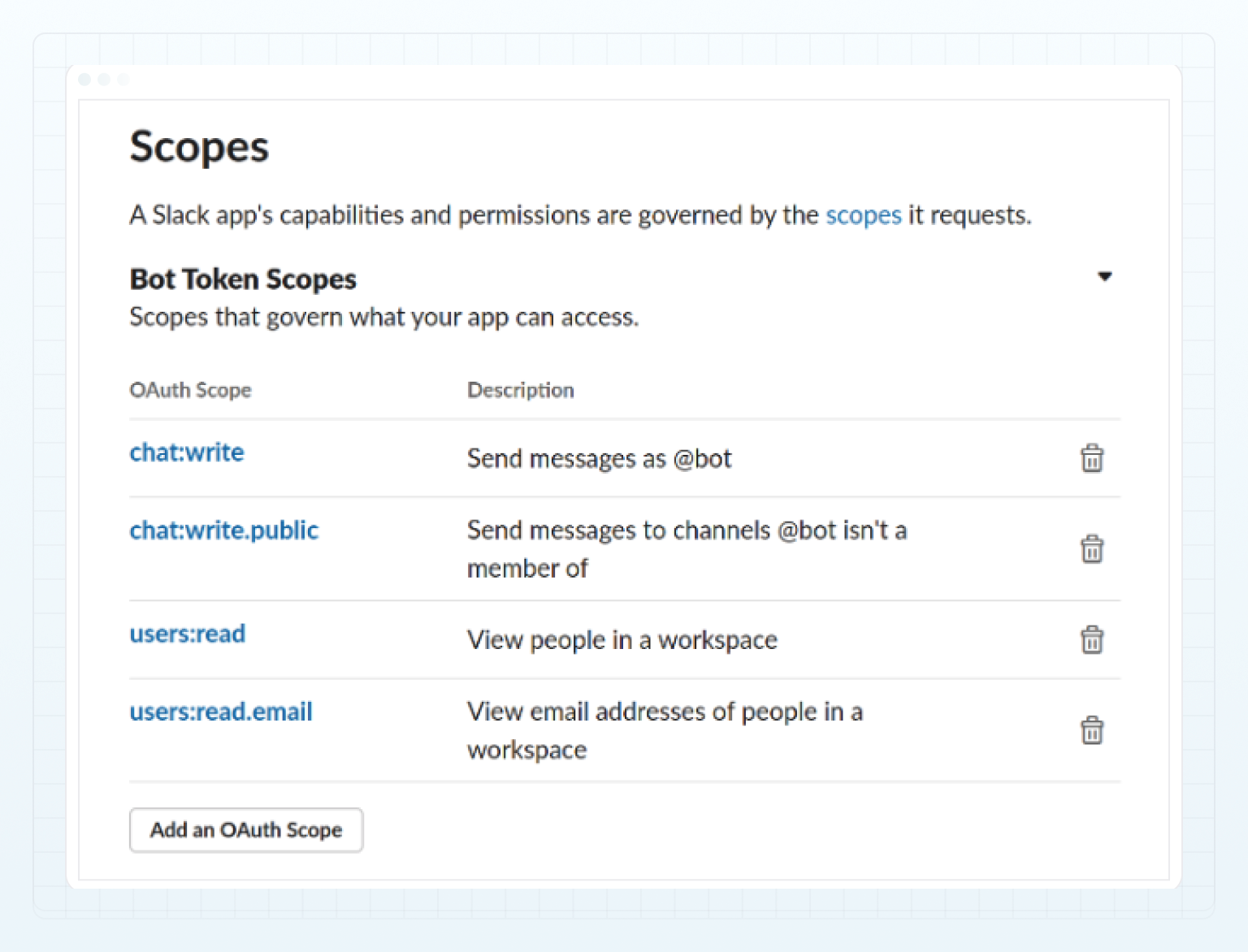 Add Slack bot scopes