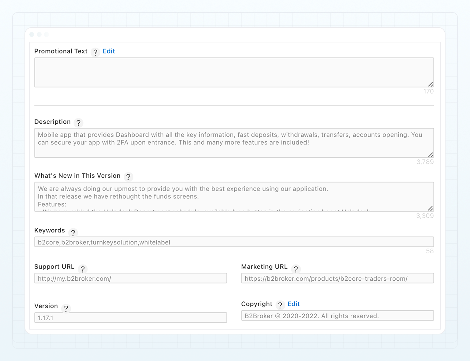App Store Connect — Additional Information